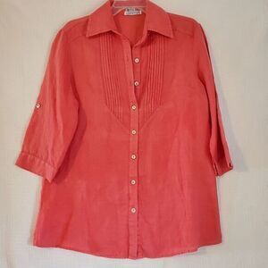 Puro Lino Colori Di Mare Tunic Top Womens Small Linen‎ Melon Pink Beachy Pintuck